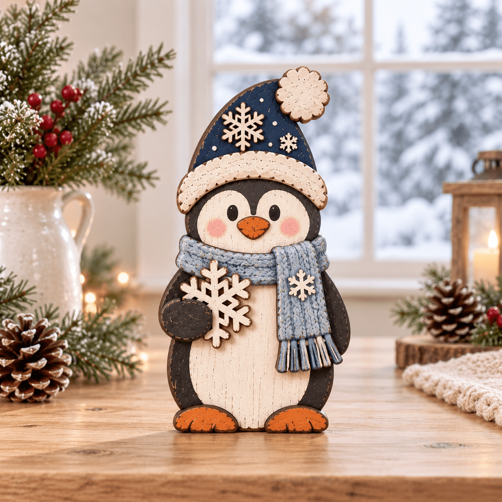 Snowflake Penguin Wooden Block 3 Layer for Winter Holiday Tabletop ...