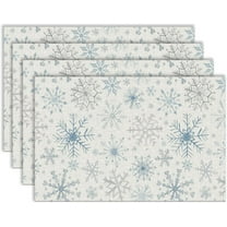 Snowflake Placemats, Blue and Silver Christmas Xmas Table Mats Washable Placemat for Home Winter Holiday Party Kitchen Dining Room Decoration 12x18 Inch