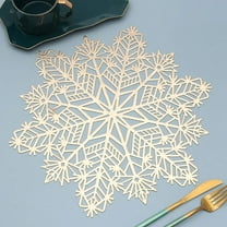 Snowflake Placemats Set of 4, Rouhuhura 15 inch Christmas Placemats Decorations Snowflake Tablemats Hollow Out Design Round Vinyl Place Mats Dining Table Setting Kitchen Table Mats
