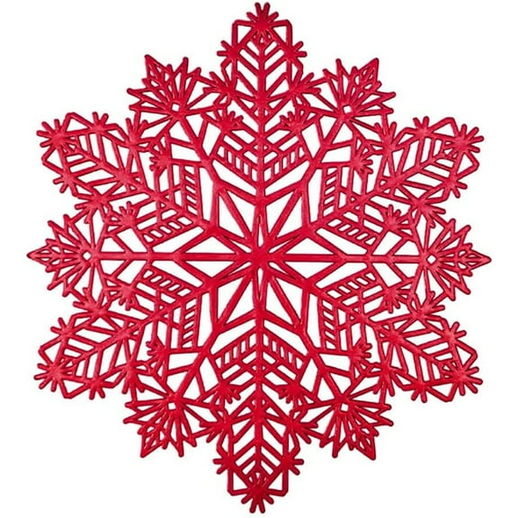 Snowflake Placemats Set of 6 Christmas Decorations Red Snowflake Tablemats Round Vinyl Place Mats Table Setting Kitchen Table Mats for Dining Table Holiday Wedding Decorative