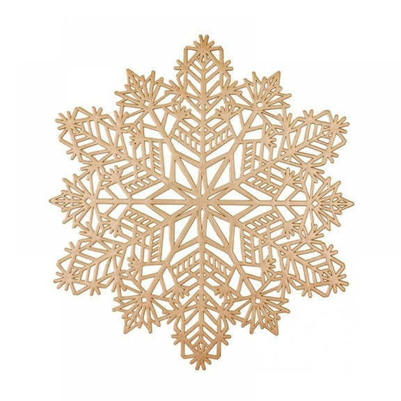 Snowflake Placemats Set of 6 Gold Laminated Metallic Vinyl Round 15 inch Diameter Festival Table Decorations for Holiday Party Feast Come (Gold, 6PCS)