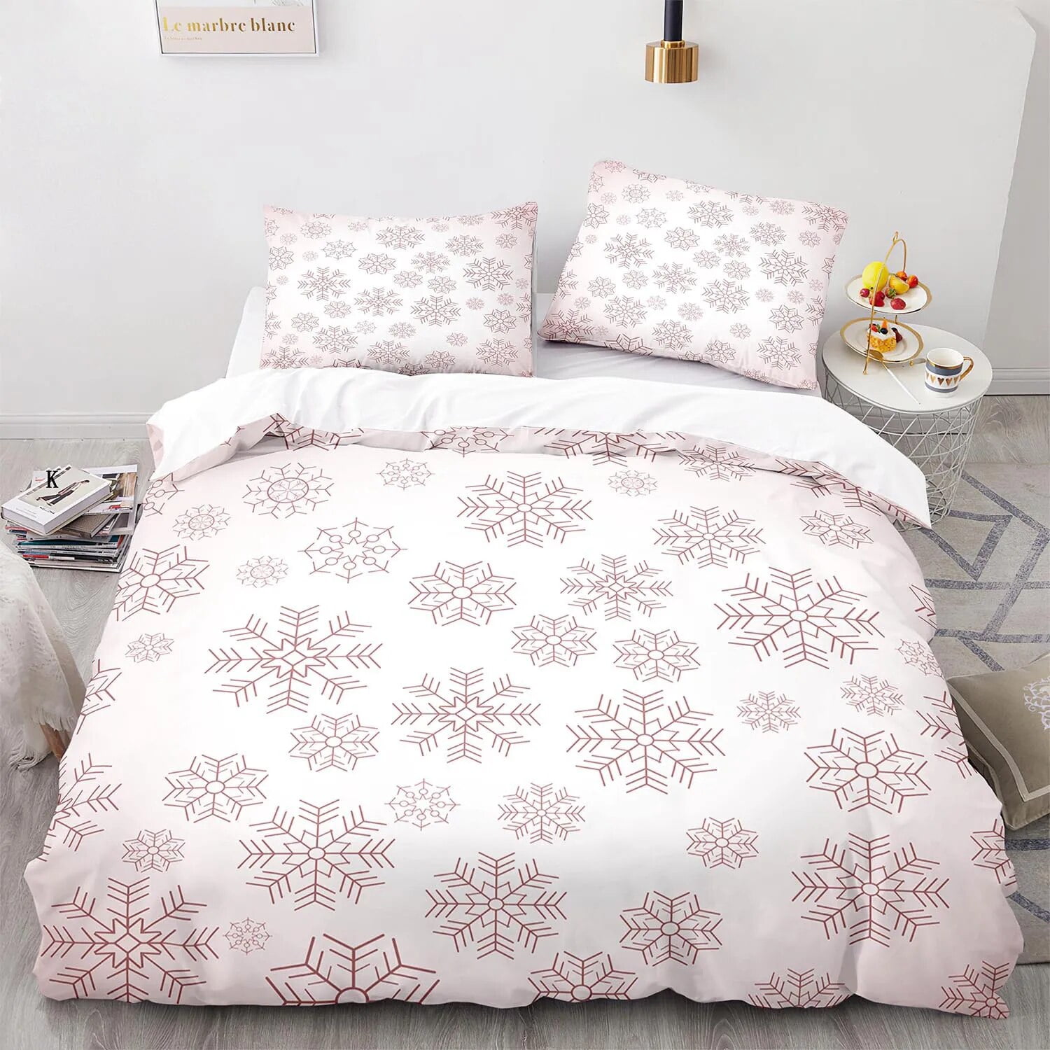 Snowflake Polyester Duvet Cover Set King Twin Full Size Geometric