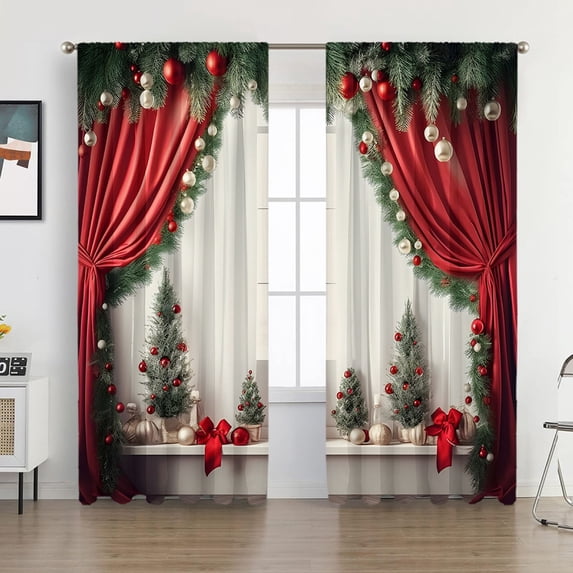 Snowflake Print Christmas Curtains for Living Room and Bedroom 84 Inch Gold Sparkle Christmas Tree Red Ombre Blackout Curtains Xmas Room Darkening Thermal Insulated Grommet Window Drapes, 2 Panels