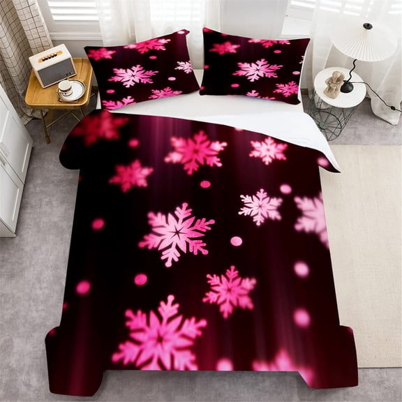 Snowflake Printed Duvet Cover Set High Quality Vintage Home Textiles Polyester Happy Christmas,Queen (90"x90")