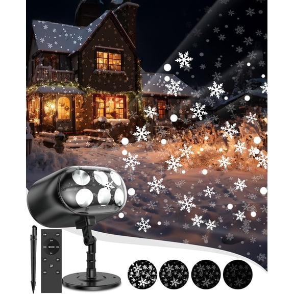 Snowflake Projector Lights with Remote, Timer, Dimmer, IP68 Waterproof, Christmas Outdoor, 270 Rotation for Decorations