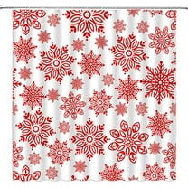 Snowflake RV Shower Curtain Christmas Red Snow Winter Holiday Xmas Festival Rustic Small Stall Bathroom Decor Curtain with Hooks,36" Wx70 H