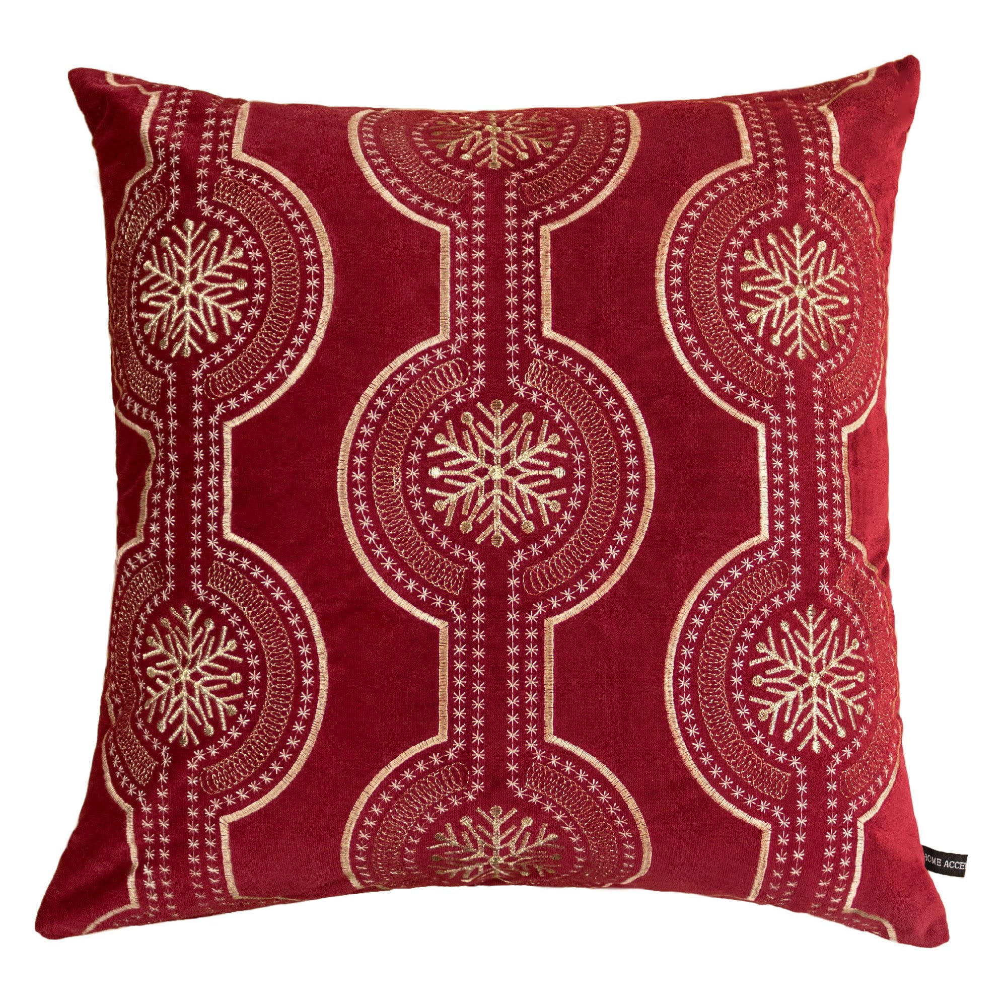Snowflake Red Geometric Polyester 20 in. x 20 in. Throw Pillow