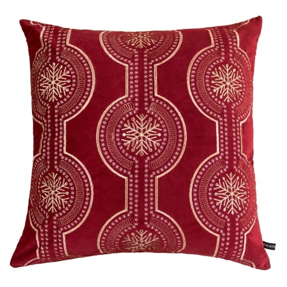 Snowflake Red Geometric Polyester 20 in. x 20 in. Throw Pillow