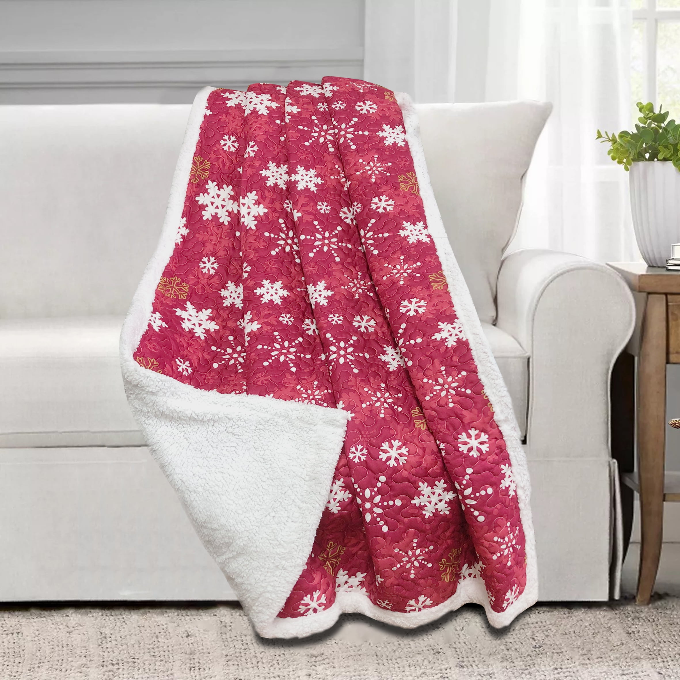 Snowflake Red Sherpa Throw 50x60