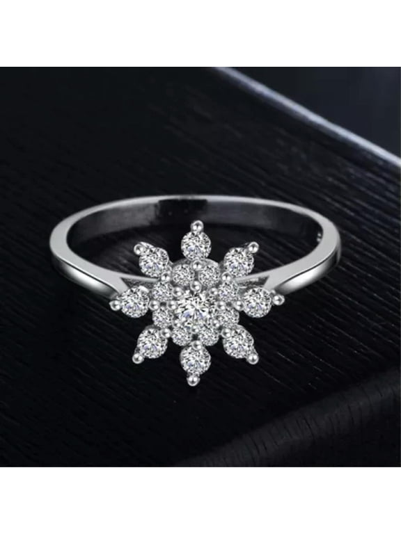 Snowflake Ring 925 Silver Women's Unique AAA CZ Band Engagement Wedding Size 4-9