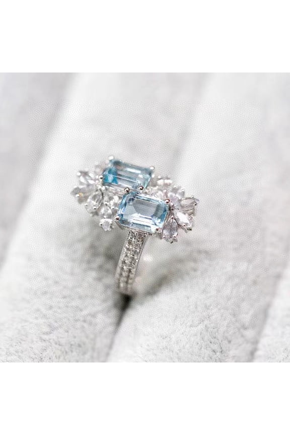 Snowflake Ring Adjustable Opening Index Finger Ring For Women Copper Plated White Gold Floral Gem Inlay Semi Precious