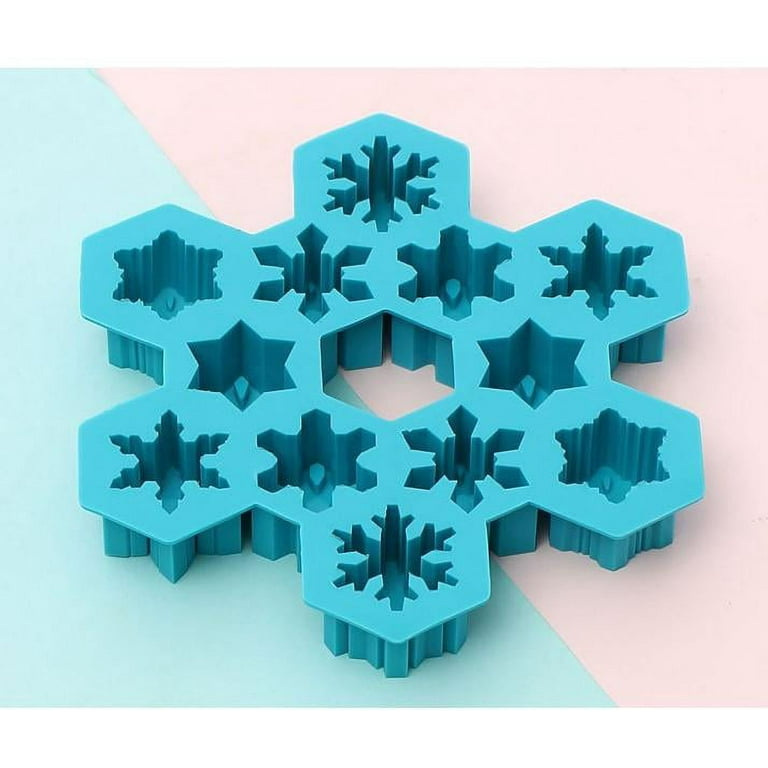Sdjma Snowflake Silicone Ice Cube Tray, Novelty Ice Mold, Large Ice Cube Mold, Makes 12 Ice Cubes, 3D Snow Ice Tray, Blue
