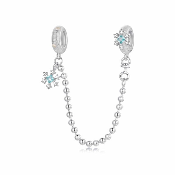 Snowflake Safety Chain  Charm, 925 Sterling Silver Accessory, Compatible with 3mm-4.5mm Bracelet