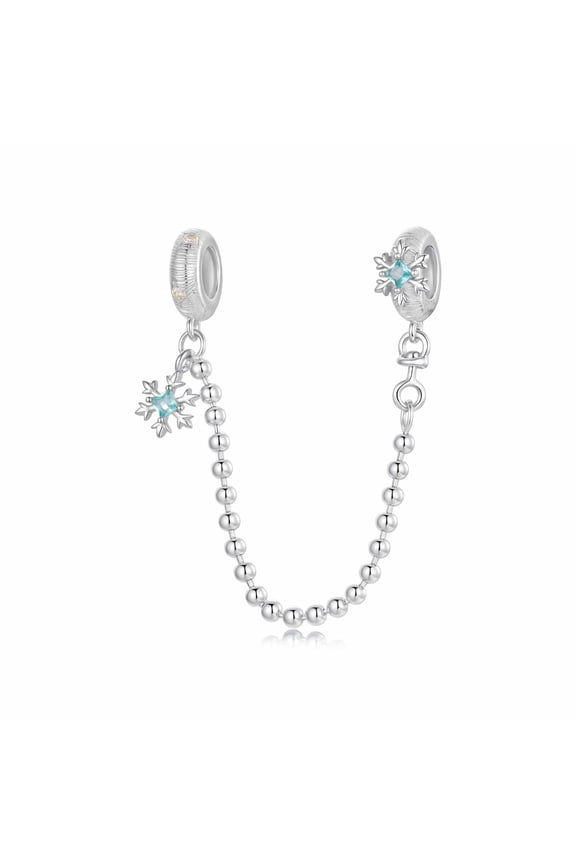 Snowflake Safety Chain  Charm, 925 Sterling Silver Accessory, Compatible with 3mm-4.5mm Bracelet