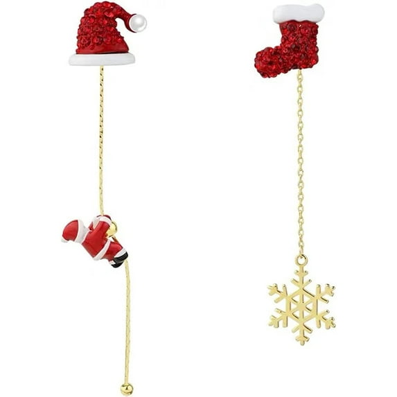 Snowflake Santa Claus Threader Tassel Earrings for Women Sterling Silver Pins Red Crystal Stock Christmas Hat Dangle Drop Christmas Tree Earring Studs Christmas Party Jewelry