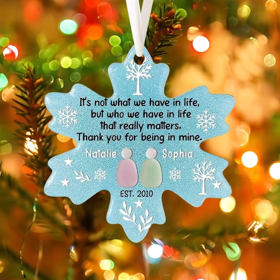 Snowflake Sea Glass Christmas Tree Ornament, 3D Acrylic Holiday Tree Hanging Decoration, Sea Glass Art Friendship Keepsake for Christmas Mantel Display, Festive Winter Home Decor Sopatenor