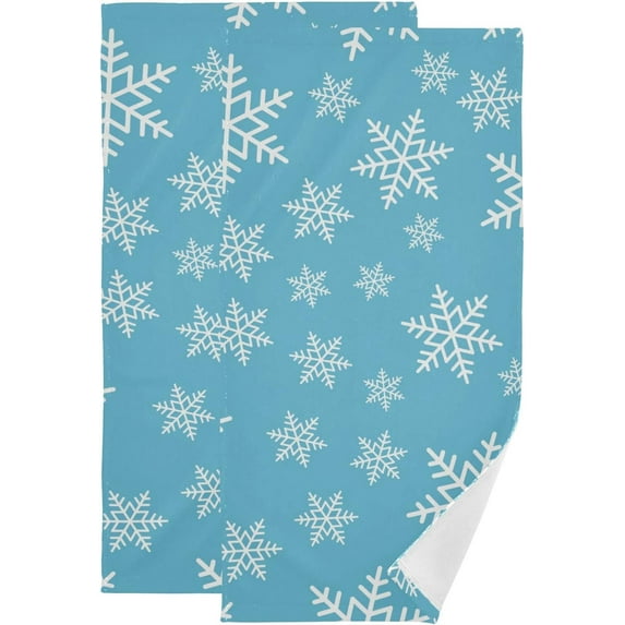 Snowflake Seamless Pattern Hand Towels 2 PCS, Christmas Blue Kitchen Towel Ultra Soft and Highly Absorbent,Decorative Fingertip Face Towel for Bathroom Hotel, 28.3"x 14.4"
