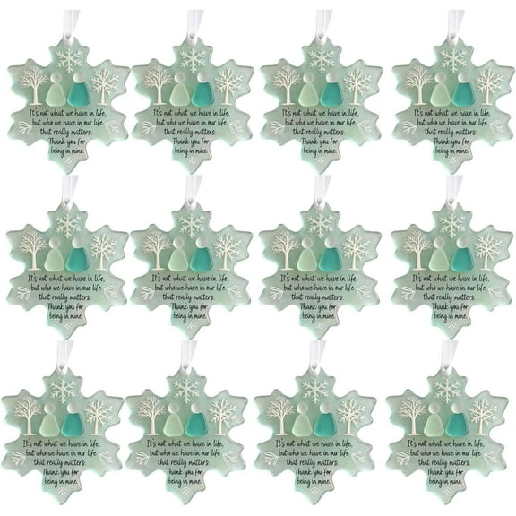 Snowflake-Shaped Sea Glass Friendship Decor - 12PCS 3.15" Timeless Friendship Heart Keepsake - Green Christmas Pendant for Christmas Tree Hanging Ornaments, Sea Glass Art for Best Friends