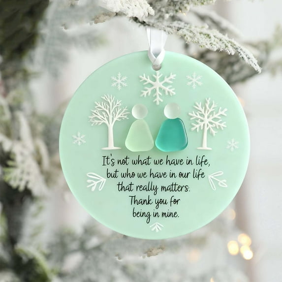 Snowflake Shaped Sea Glass Friendship Decor, Best Friendship Gifts for Friends, Timeless Snowflower Friendship Ornament, Snow Tree Backdrop Friendship Ornament for Xmas Tree Car Rearview, Round