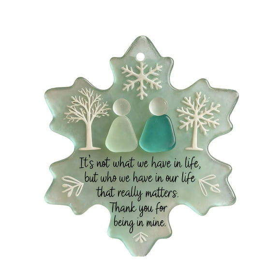 Snowflake-Shaped Sea Glass Friendship Decor Christmas Ornament, Coastal Inspired Seaglass Home Gifts Christmas Tree Hanging Decoration Multiple Occasions for Her Bestie Friends(Sky Blue,3.15x3.15")