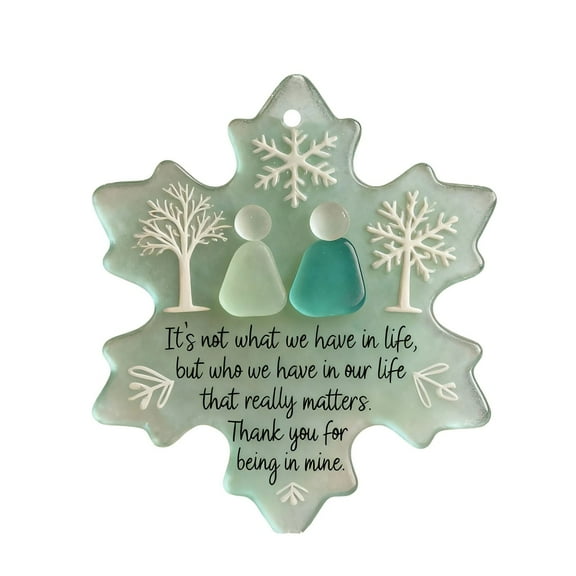 Snowflake-Shaped Sea Glass Friendship Decor Christmas Ornament, Coastal Inspired Seaglass Home Gifts Christmas Tree Hanging Decoration Multiple Occasions for Her Bestie Friends(Sky Blue,3.15x3.15")