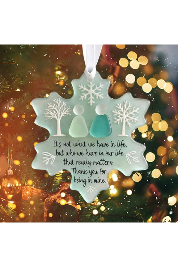 Snowflake-Shaped Sea Glass Friendship Decor, Ocean Sea Glass Art, Winter Timeless Friendship Heart Keepsake, Christmas Snow Flower Tree Friendship Heart Ornament, Gifts for Best Friends (Flat)