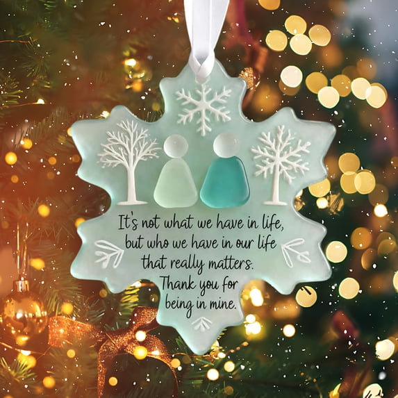Winter Poetry Upgrade Snowflake-Shaped Sea Glass Friendship Decor, Timeless Friendship Snowflake Keepsake, Friendships Snowflakes Ornament for Christmas Tree Hanging, Sea Glass Art
