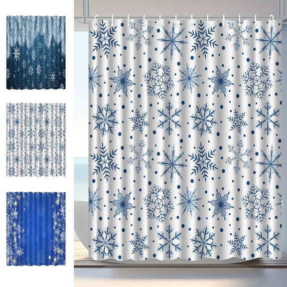 Snowflake Shower Curtain,Christmas Shower Curtain for Bathroom,Falling Snowflake Decor Winter Holiday Cloth Fabric Shower Curtains Set with Hooks,Snowflake Winter Bathroom Curtain Home Bathtub Decor