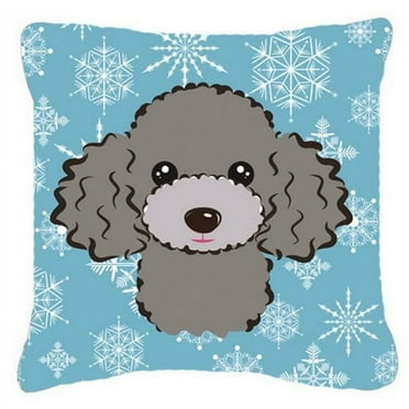 Snowflake Silver Gray Poodle Fabric Decorative Pillow