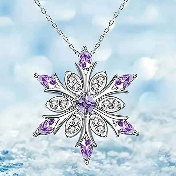 Snowflake Snow Flake Necklace Purple Silver Christmas Cubic Zirconia Crystals