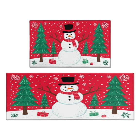 Snowflake Snowman Xmas Trees Kitchen Mat 2 PCS Merry Chrismas Absorbent Kitchen Rug, Waterproof Non-Slip Kitchen Mats and Rugs Light Crystal Velvet Rug for Kitchen,Floor Home,Office,Sink, Laundry