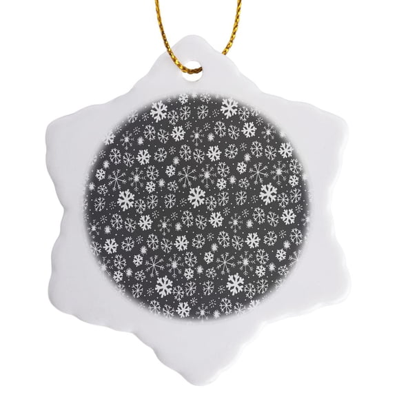 3drose, Snowflake Snowstorm with Silver Grey Gray Background, 3 inch Snowflake Porcelain Ornament