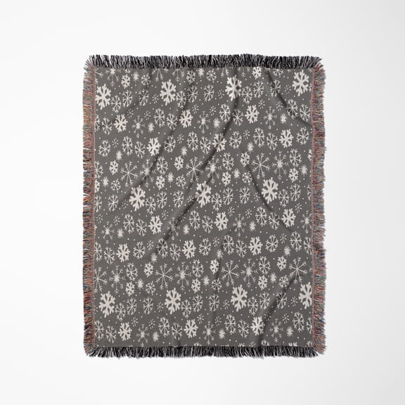 Snowflake Snowstorm With Silver Grey Gray Background, Woven Blanket