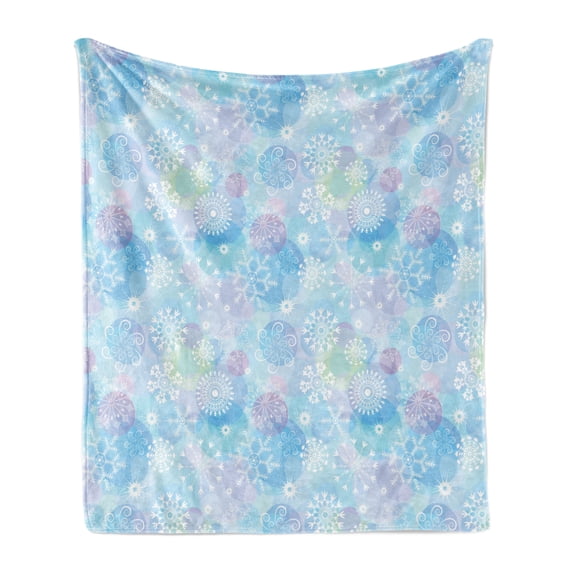 Snowflake Soft Flannel Fleece Blanket, Bokeh Style Background with Abstract Snowflake Pattern Winter Themed Composition, Cozy Plush for Indoor and Outdoor Use, 60" x 80", Multicolor, by Ambesonne