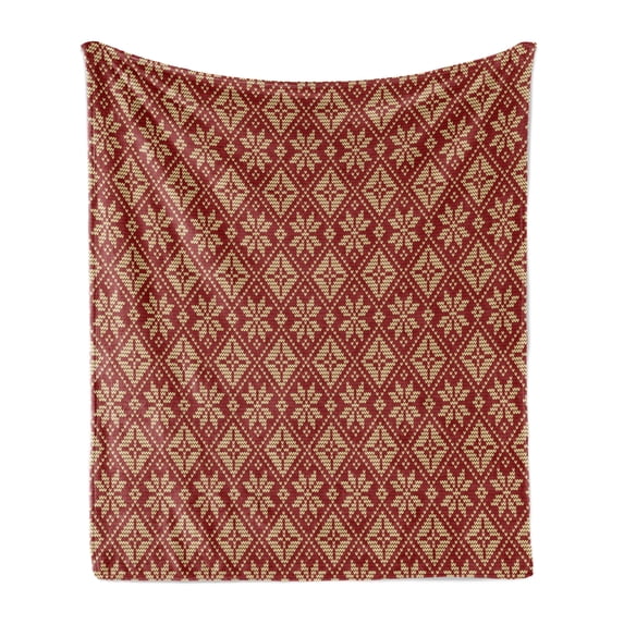 Snowflake Soft Flannel Fleece Blanket, Geometric Composition with Herringbone Zigzag Pattern Bicolor Motifs Illustration, Cozy Plush for Indoor and Outdoor Use, 50" x 70", Ruby Beige, by Ambesonne