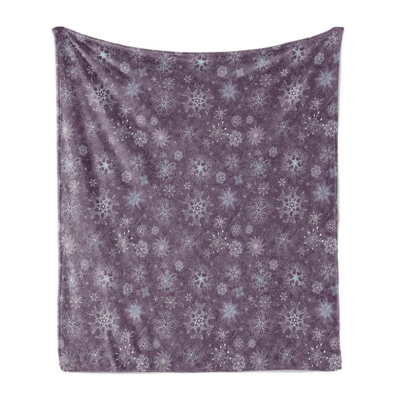 Snowflake Soft Flannel Fleece Throw Blanket, Christmas Themed Floral Arrangement Ornamental Swirls and Curves Winter, Cozy Plush for Indoor and Outdoor Use, 50" x 60", Lavender Violet, by Ambesonne