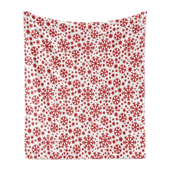 Snowflake Soft Flannel Fleece Throw Blanket, Stars 7 Pointed Stars and Dots Pattern Abstract Motifs New Year Illustration, Cozy Plush for Indoor and Outdoor Use, 50" x 60", Red White, by Ambesonne
