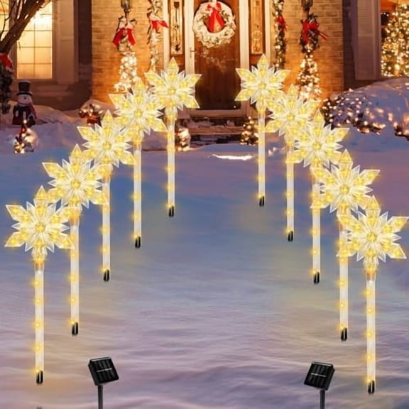 Snowflake Solar Christmas Pathway Lights, Set of 10 LED Outdoor Stake Lights, Waterproof Christmas Decorations for Garden, Yard, Lawn, Walkway, Decor (10pcs Warm White)$$Tools & Hardware Other