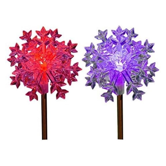 Snowflake Solar Garden Stake Light LED Color-Changing, Set of 2