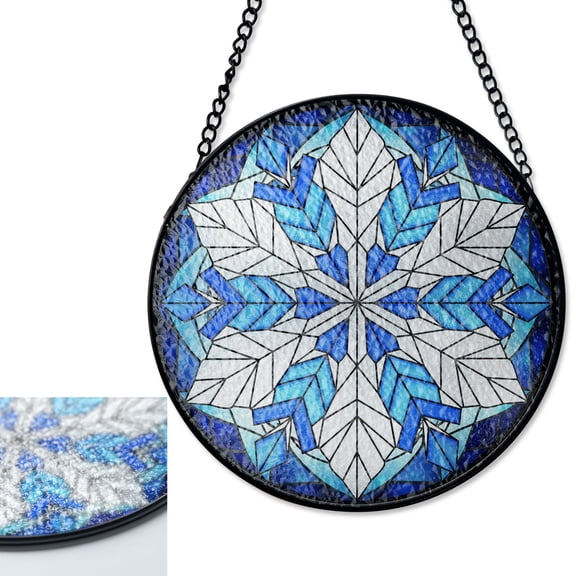 Snowflake Stained Glass Suncatcher, Blue Winter Window Decor