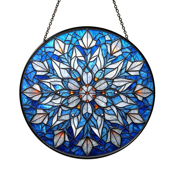 Snowflake Stained Glass Suncatcher – Frosted Winter Window Decor2101