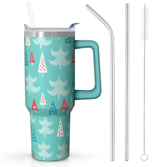 Snowflake Stainless Steel Tumbler 40oz - Vacuum Insulated Holiday Cup w/Handle & Straw, Gift for Adults