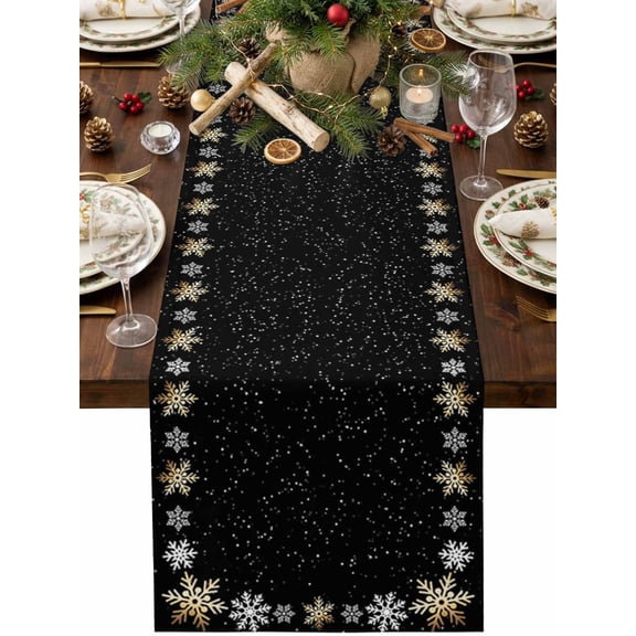 Snowflake Star Border Empty Frame Background Cotton Linen Table Runner Dining Table Runners for Home Decor Party Dining Room Restaurant Kitchen Party 13" x 36"