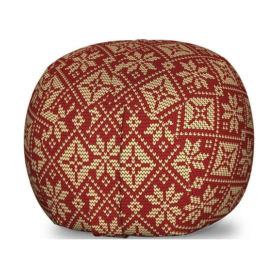 Snowflake Storage Toy Bag Chair, Geometric Composition with Herringbone Zigzag Pattern Bicolor Motifs Illustration, Stuffed Animal Organizer Washable Bag, Large Size, Ruby Beige, by Ambesonne