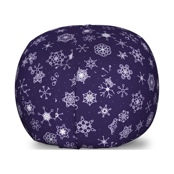 Snowflake Storage Toy Bag Chair, Pattern of Continuous Purple Toned Monochrome Modern Motifs Winter, Stuffed Animal Organizer Washable Bag, Large Size, Indigo Purple, by Ambesonne