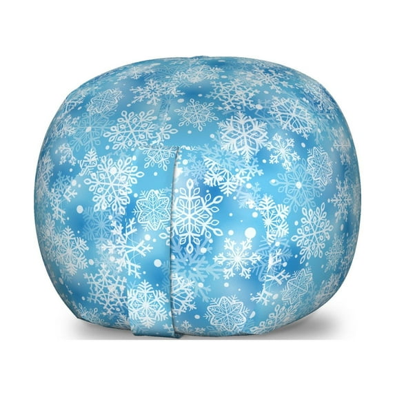 Snowflake Storage Toy Bag Chair, Pattern of Winter Motifs Cold Weather Illustration with Abstract Circles, Stuffed Animal Organizer Washable Bag, Large Size, Pale Blue White, by Ambesonne