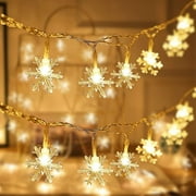 TiokMc 20ft 40 LED Snowflake String Lights, Battery Operated with 2 Modes (Twinkle/Steady), Waterproof Copper Wire Fairy Lights for Bedroom, Party, Home, Outdoor Decor (Warm White)