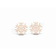 BK JEWELRY Snowflake Stud Earrings Soild 10mm 14K Rose Gold Plated Over 925 Sterling Silver Everyday Wear Christmas Gift For Women