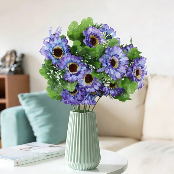 Snowflake Sunflower Artificial Flower Bouquet | Fake Flowers for Living Room & Home Decor | 1 Piece Faux Floral Arrangement