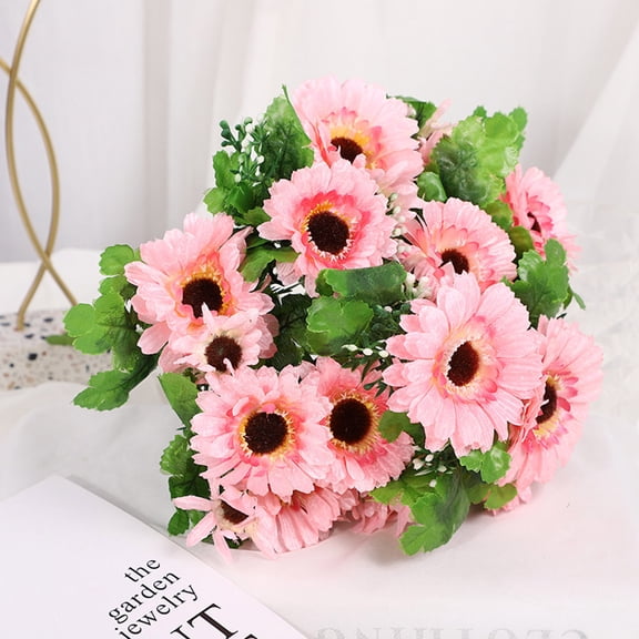 Snowflake Sunflower Artificial Flower Bouquet Pink Faux Floral Arrangement For Home Decor